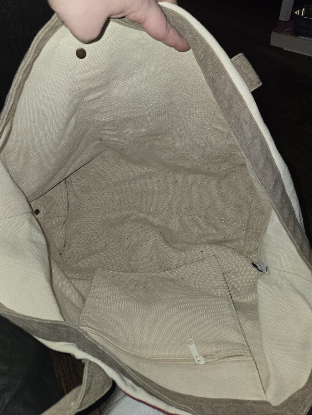 Restoration Hardware large Red Brown Off White Canvas Stripe tote - Picture 4 of 7